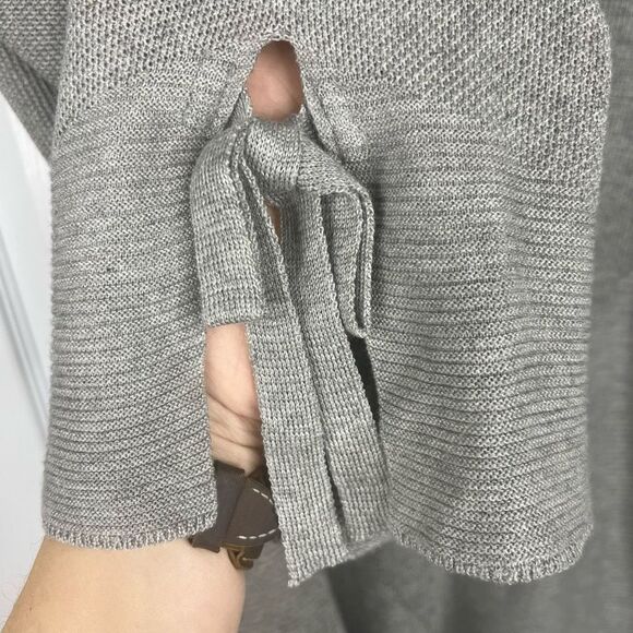 Cliche Gray Ribbed Wool Blend Quarter Tie Sleeve Crew Neck Sweater Top Medium - Picture 7 of 12